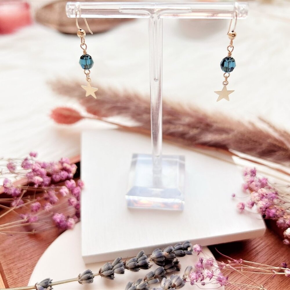 14k Gold-Filled Crystal Earrings with Star Charm | Handmade in BC